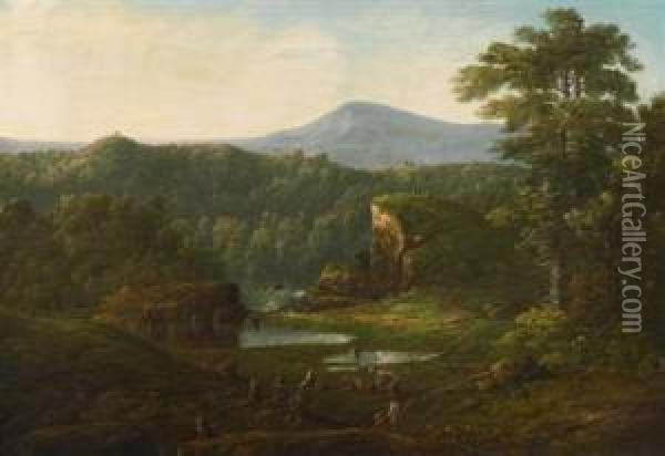 Extensive Landscape With Figures In The Foreground Oil Painting - William Louis Sonntag
