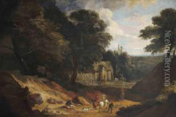 A Wooded Landscape With A Hawking Party On A Track Oil Painting - Jan Peeter Verdussen