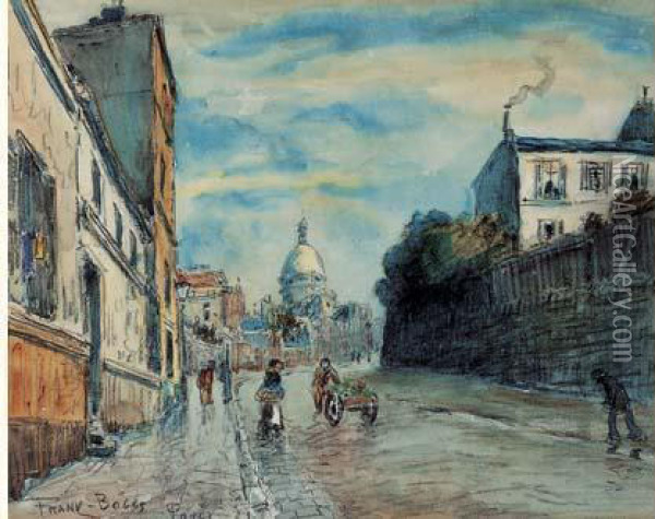 Paris, Une Rue A Montmartre En Ete. Oil Painting - Frank Myers Boggs