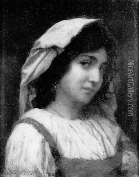 Portrait Of A Young Italian Girl Oil Painting - Joseph Scheurenberg