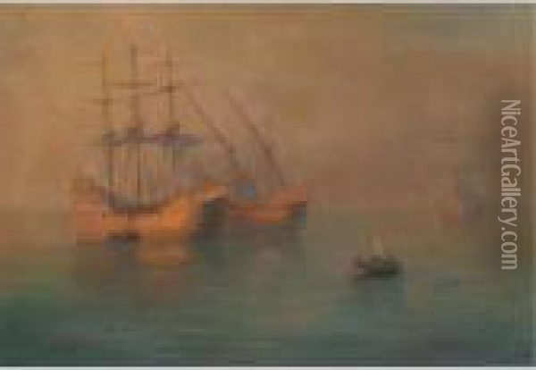 The Arrival Of Columbus' Flotilla Oil Painting - Ivan Konstantinovich Aivazovsky