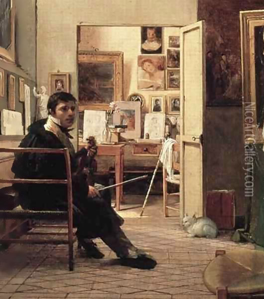 The Studio of Ingres in Rome Oil Painting - Jean Alaux