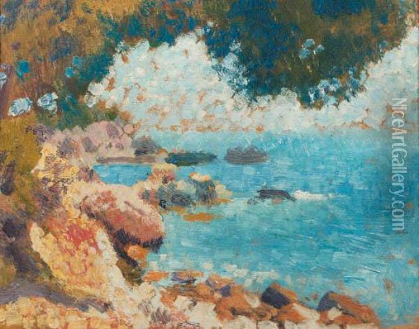 A Mediterranean Coastal Landscape Oil Painting - Georges Lemmen