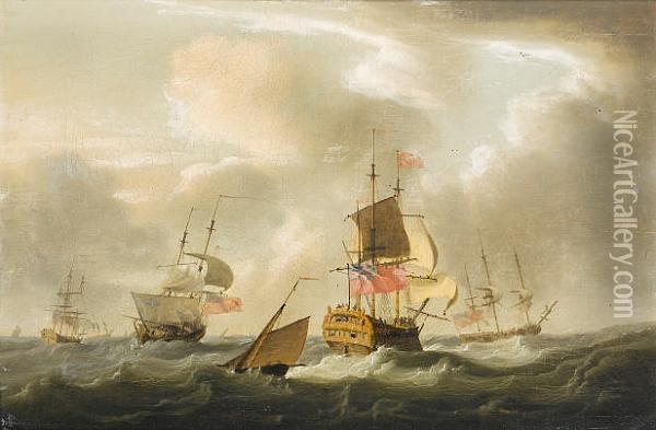 English Shipping In Choppy Seas Oil Painting - Francis Swaine