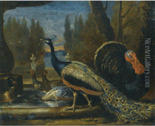 A Still Life With A Hare, Birds And A Spaniel Oil Painting - David de Coninck
