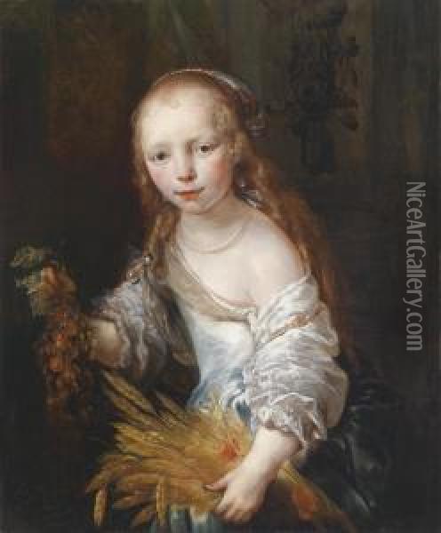 Portrait Of A Young Girl As Ceres Oil Painting - Jan or Joan van Noordt