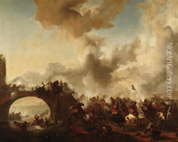 Der Kampf An Der Brucke Oil Painting - Jan van Huchtenburg