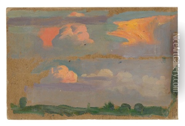 Red Evening Clouds (study) Oil Painting - Osmar Schindler