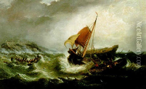 A Sea Rescue Oil Painting - William Adolphus Knell