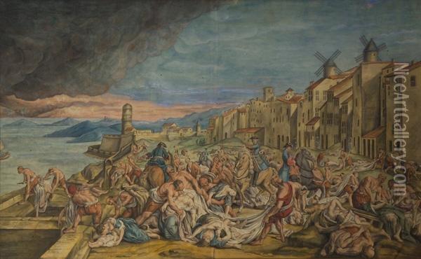 La Peste Di Marsiglia Del 1720 Oil Painting - Pierre Joseph Lyon