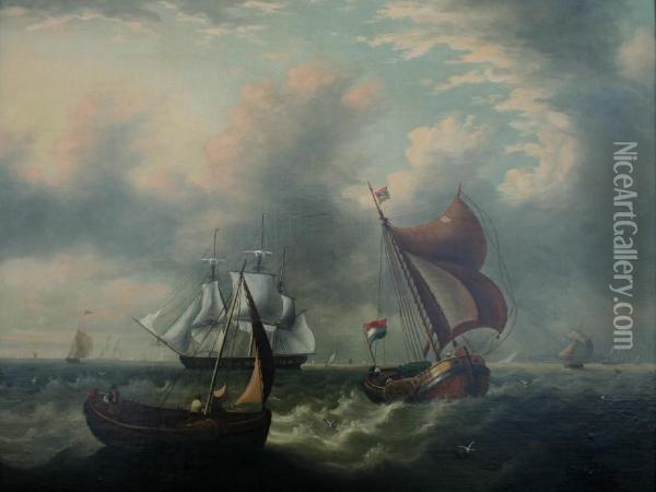 Dutch Fishing Boats And Sailing Vessels Oil Painting - Ludolf Bakhuyzen