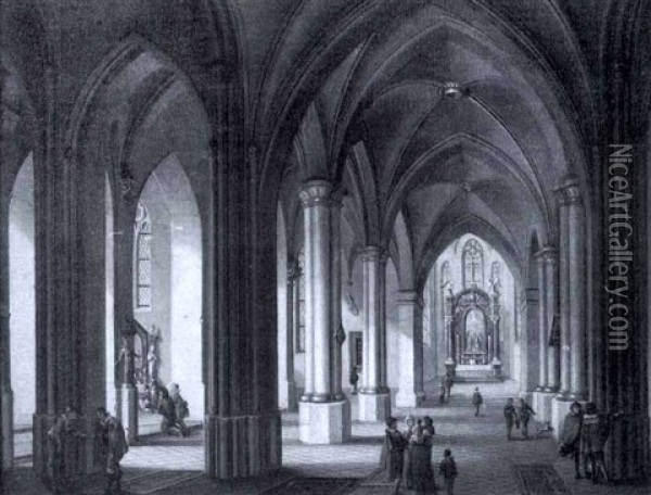 Blick Auf Den Chor Und Altar Einer Gotischen Kirche Oil Painting - Johann Ludwig Ernst Morgenstern