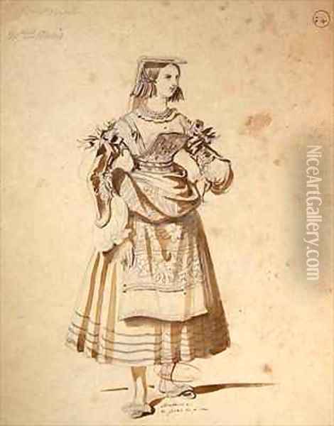 Costume design for Mathurine in an 1847 production of Don Juan Oil Painting - Achille-Jacques-Jean-Marie Deveria