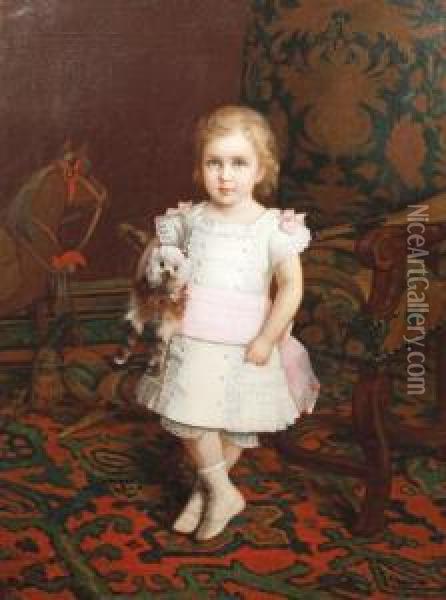 Enfant Au Chien Et Au Cheval A Bascule Oil Painting - Jules Monteignier