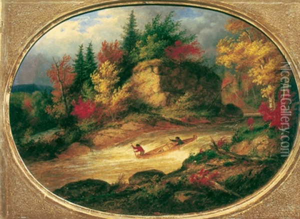 Indians Shooting The Rapids Oil Painting - Cornelius David Krieghoff