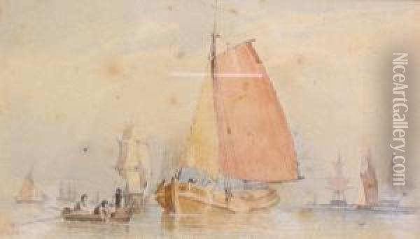 Boats In A Estuary Oil Painting - Frederick James Aldridge