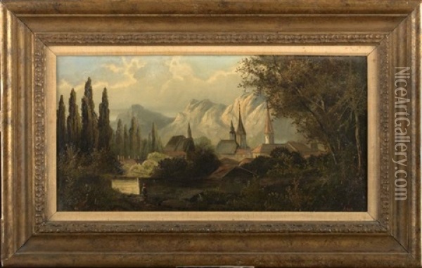 View Of A Mountain Village Oil Painting - Abraham Hulk the Younger