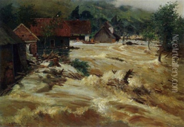Hochwasserfuhrender Gebirgsbach Oil Painting - Adolf Kaufmann