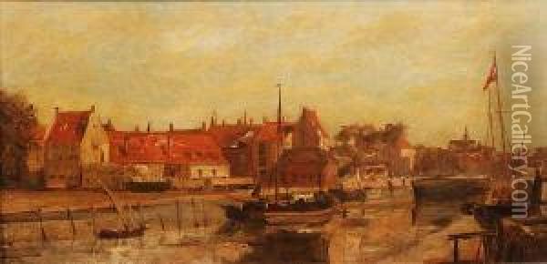 A Quayside Oil Painting - Axel Soeborg