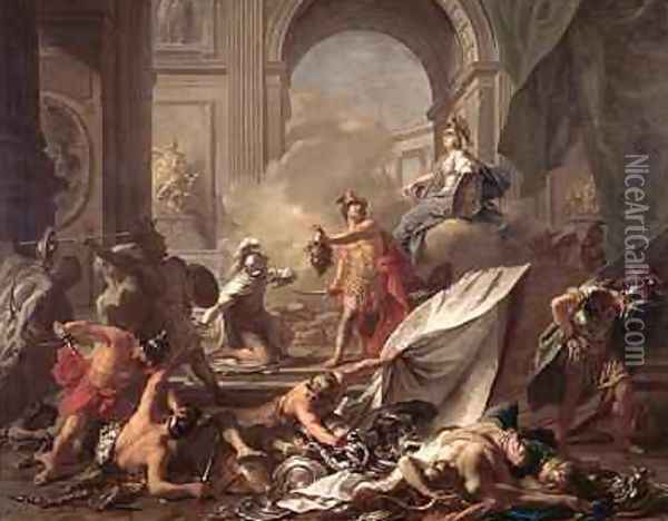 Perseus under the protection of Minerva turns Phineus to stone by brandishing the head of Medusa Oil Painting - Jean-Marc Nattier