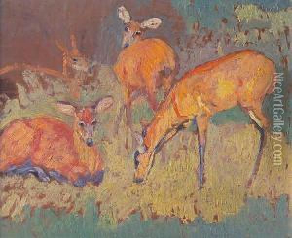 Ciervos Oil Painting - Pedro Blanes Viale