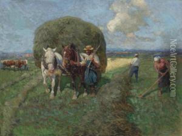 The Hay Cart Oil Painting - Franz Roubaud
