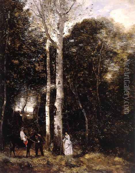 Promenade in the Parc des Lions at Port-Marly Oil Painting - Jean-Baptiste-Camille Corot