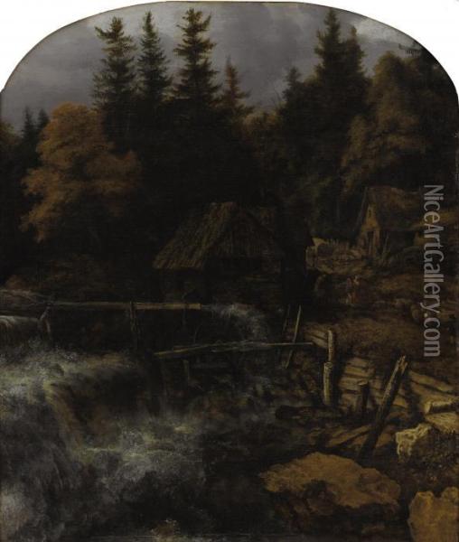 Watermill In A Rocky Landscape Oil Painting - Allart Van Everdingen