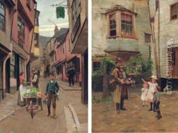 The Vegetable Barrow; And The Toy Vendor Oil Painting - John L. Wimbush