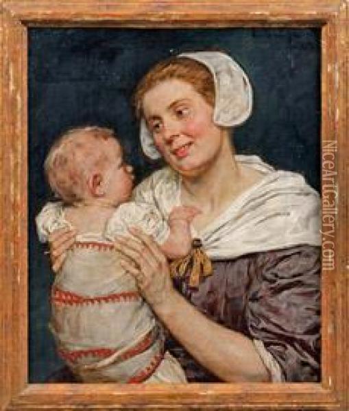 Hollandische Muttermit Kind Oil Painting - Eduard Von Gebhardt