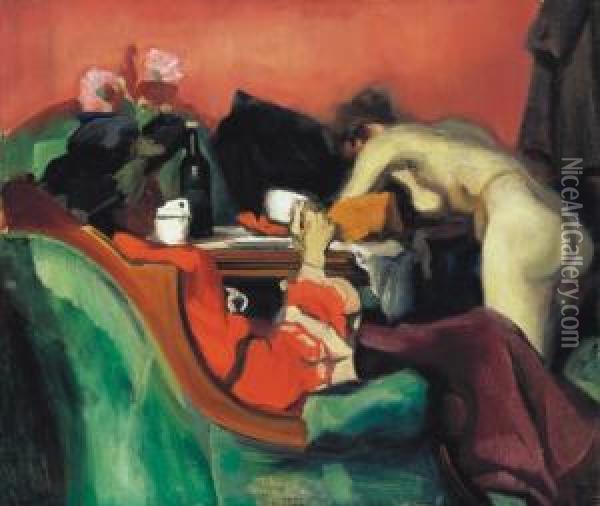 Models Waiting, 1921 Korul Oil Painting - Etienne Farkas