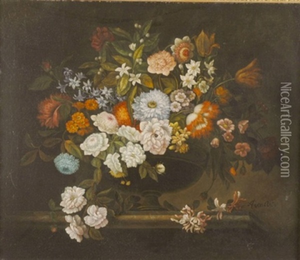 Still Life With Flowers In An Amphora Oil Painting - Balthasar Van Der Ast