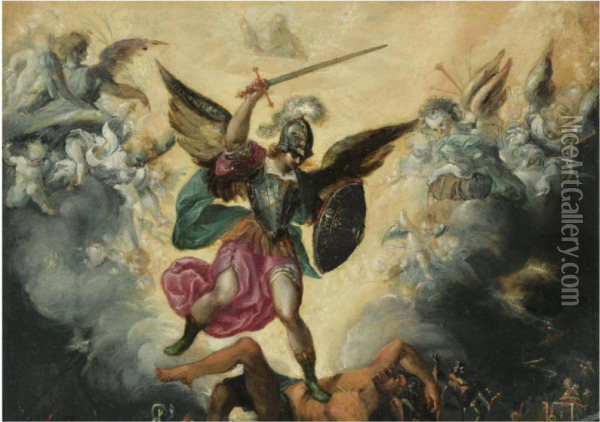 The Triumph Of Saint Michael Over The Devil Oil Painting - Francisco De Herrera The Younger