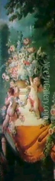 Putti With Omnumental Flower Arrangements Oil Painting - Jean-Frederic Schall