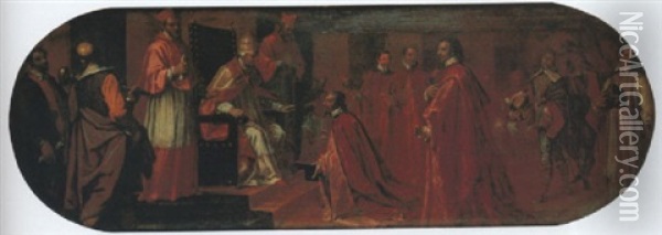 Udienza Pontificia A Un Ambasciatore Veneziano Oil Painting - Matteo Ponzoni