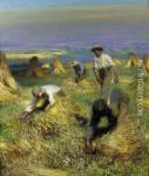 Harvest, Tying The Sheaves Oil Painting - George Clausen