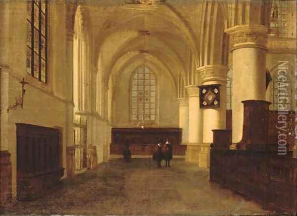 Figures in a church interior Oil Painting - Willem van der Vliet