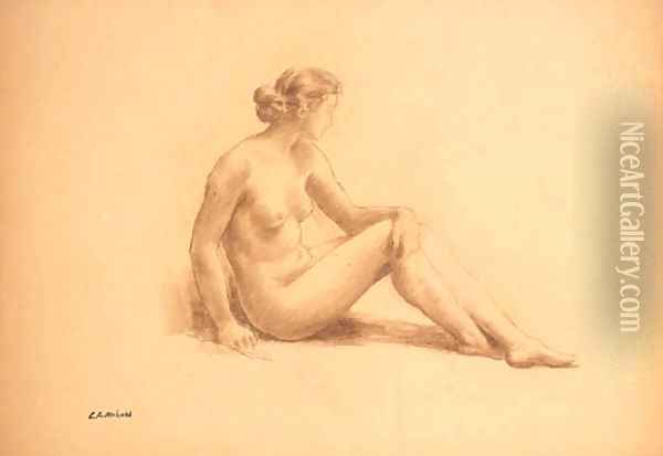 A seated female nude Oil Painting - Marie Auguste Emile Rene Menard