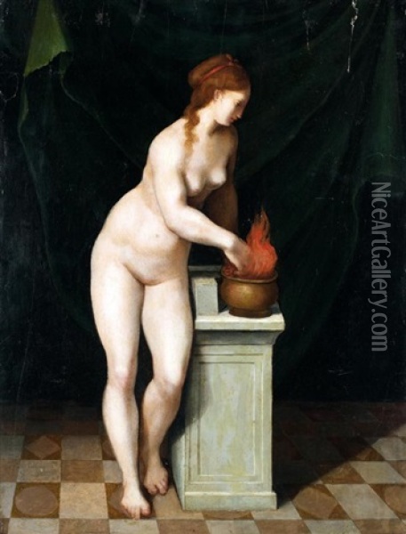 Allegorie Du Feu Oil Painting - Georg Pencz