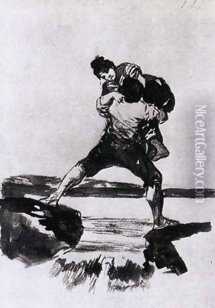 Peasant Carrying a Woman Oil Painting - Francisco De Goya y Lucientes