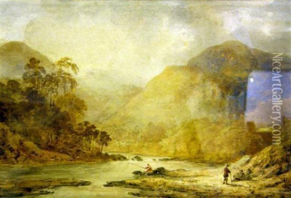 Anglers By A River Oil Painting - Benjamin Barker Of Bath