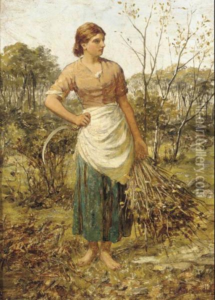 Gathering Wood For The Thatch Oil Painting - Frank Bindley