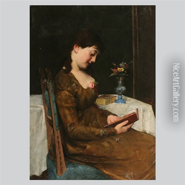 Woman Reading Oil Painting - Ferdinand A. Glienke