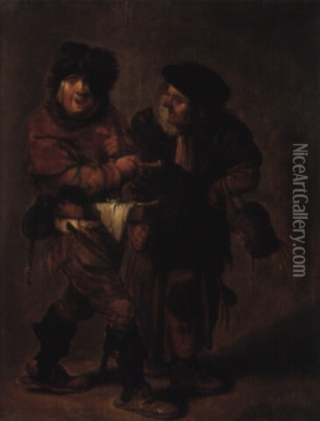 Two Peasants Oil Painting - Jan (Johannes) Moninckx