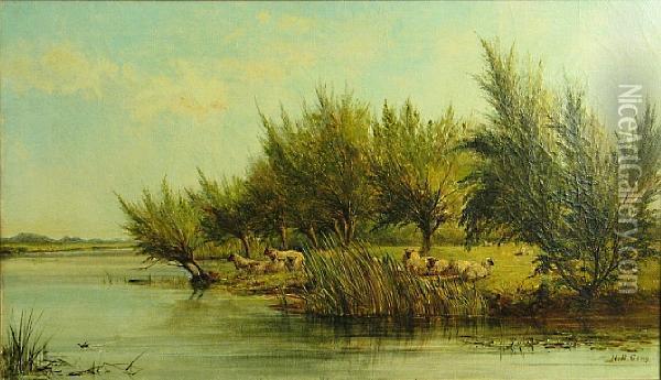 Sheep By The Water's Edge Oil Painting - H. Barnard Gray