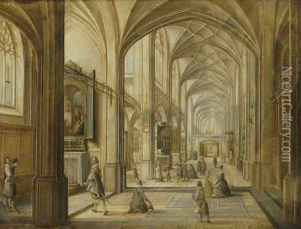 Interior of a Gothic Church Oil Painting - Hendrick van, the Younger Steenwyck
