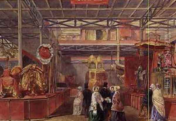 The Indian Court and Elephant Trappings the Great Exhibition Oil Painting - Walter Goodall
