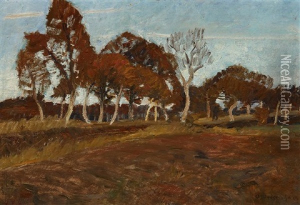 Herbstlicher Birkenweg Im Moor Oil Painting - Otto Modersohn