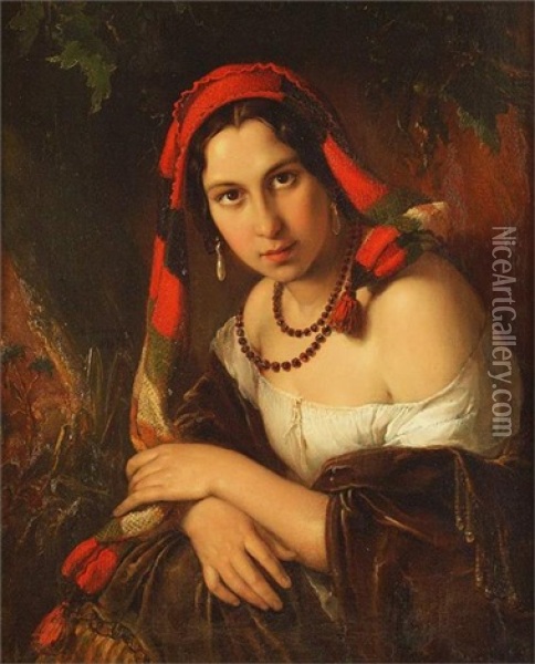 Portrat Einer Zigeunerin Oil Painting - Nikolai Mikhailovich Alexeev