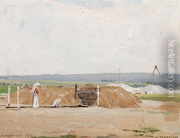 Sisters Take Cover, Abbeville Oil Painting - Arthur Ernest Streeton